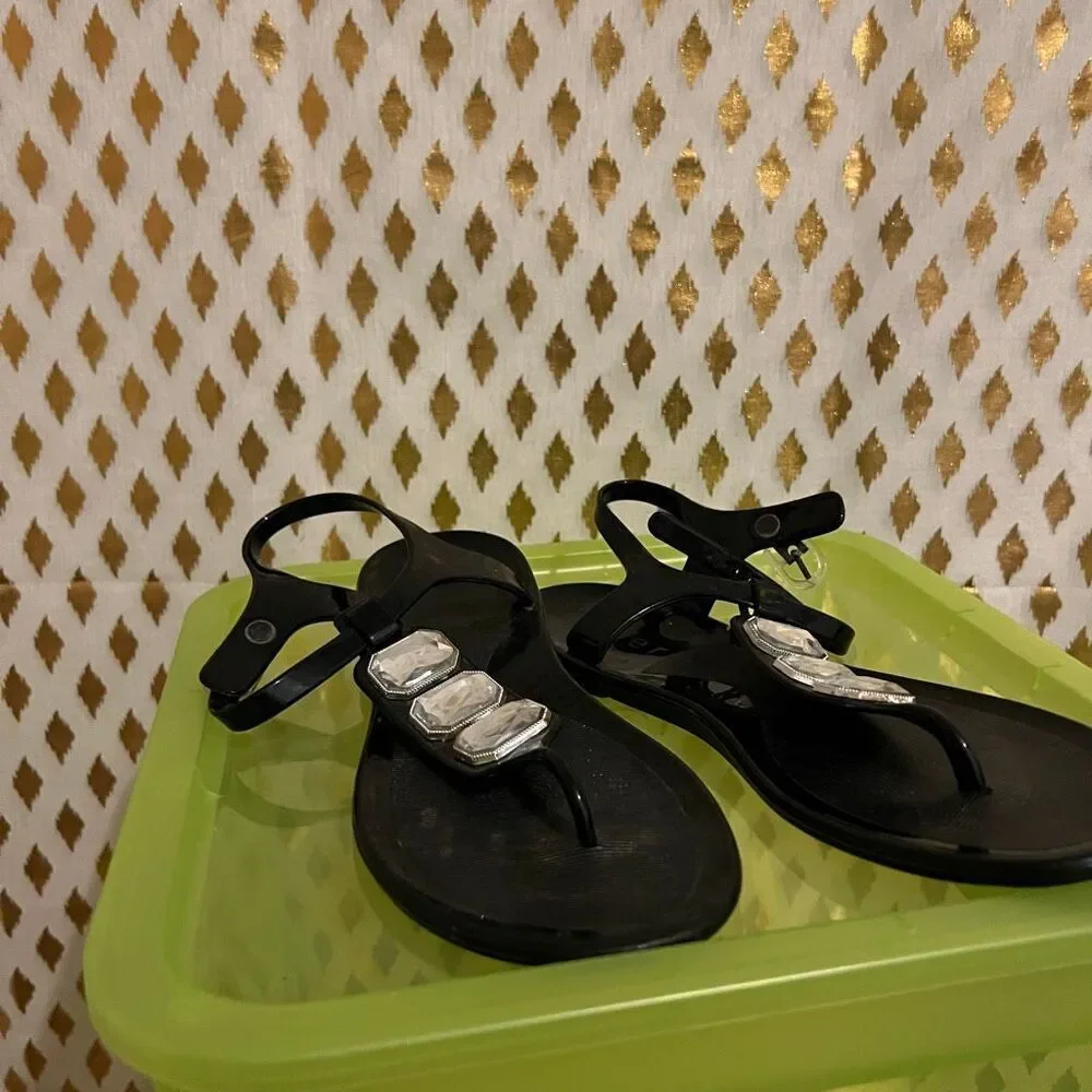 Rhinestone rubber sandals black size